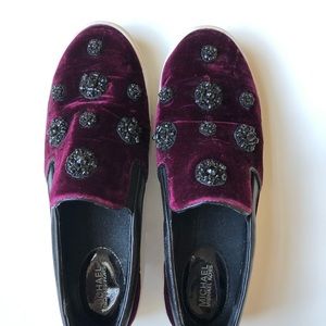 Michael Kors Keaton Slip On Velvet Plum with Jewel